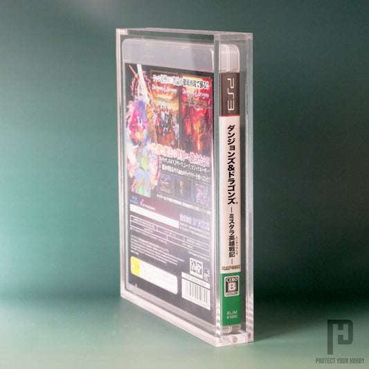 Vista lateral de la caja protectora de metacrilato para juegos de PlayStation