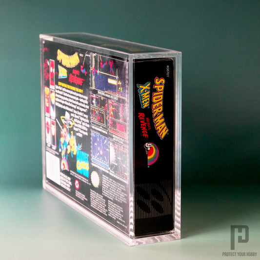 Vista lateral de la caja protectora de metacrilato para SNES y N64