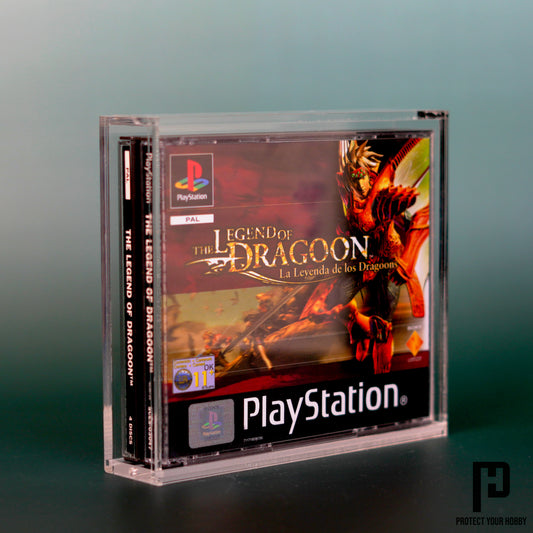 Caja protectora de metacrilato premium para videojuegos de PlayStation 1 (Caja doble)
