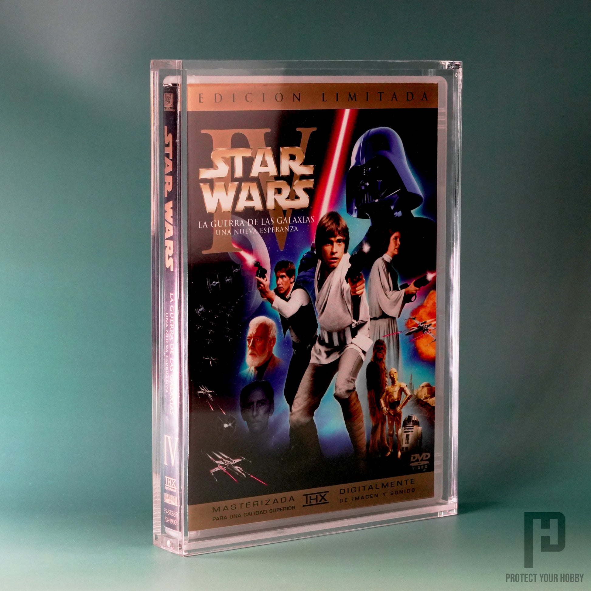 Caja protectora de metacrilato premium para películas en DVD