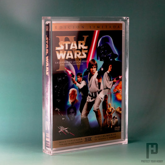 Caja protectora de metacrilato premium para películas en DVD