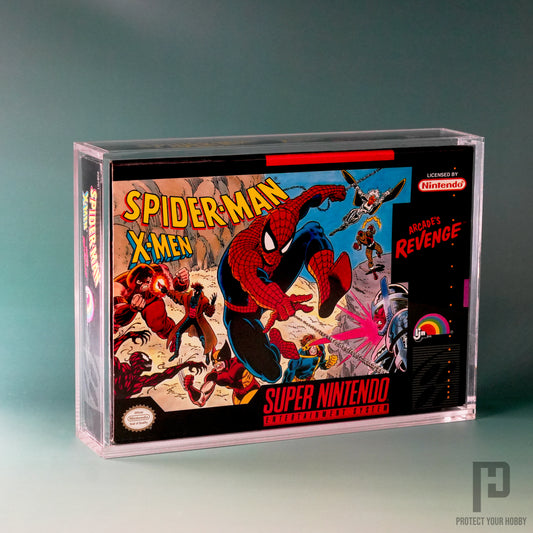 Caja protectora de metacrilato premium para videojuegos de SNES y Nintendo 64