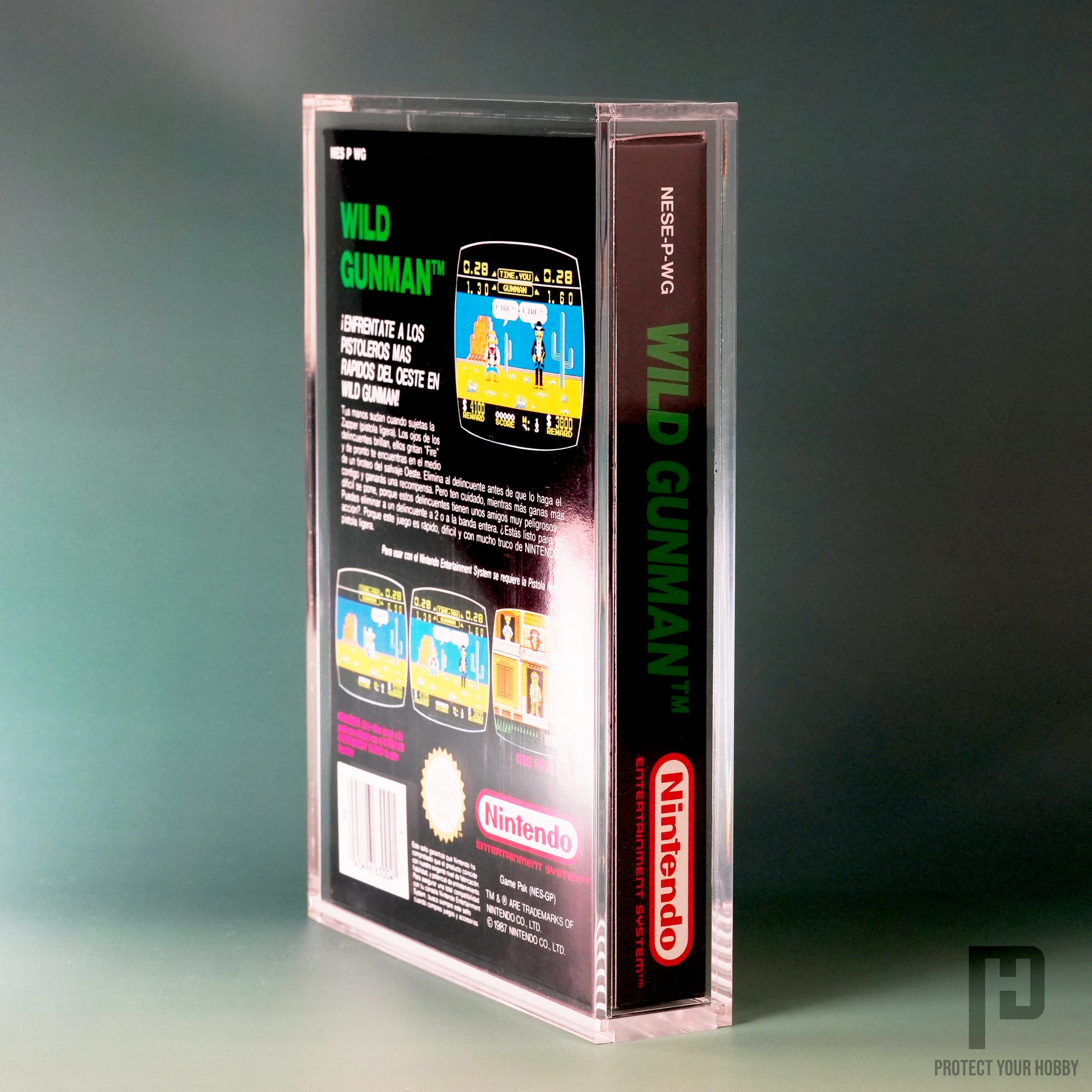 Vista lateral de la caja protectora de metacrilato para juegos de NES